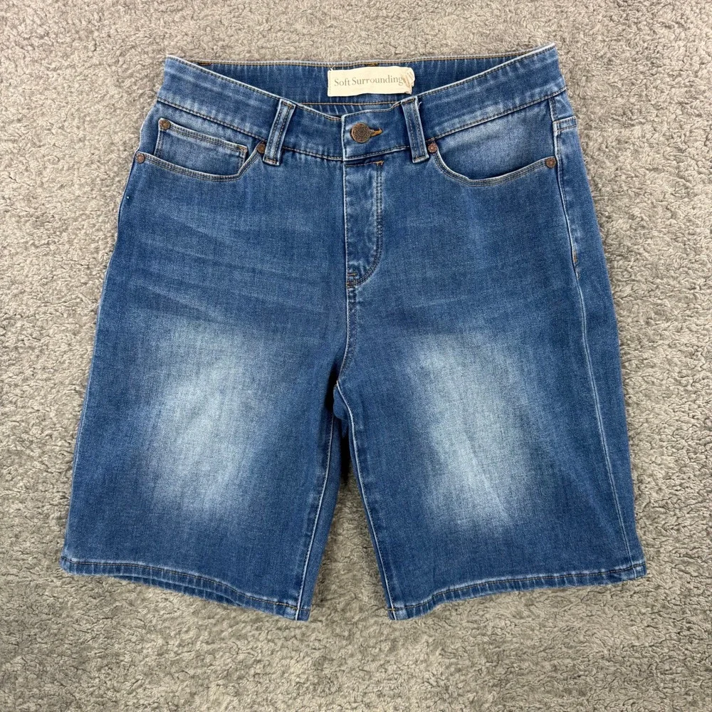 Soft Surroundings Womens Blue Denim Bermuda Shorts High‎ Rise Stretch Size S